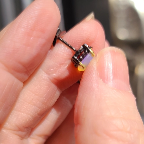 Opal 2k chic stud sterling rhodium & gold earrings - Picture 7 of 9